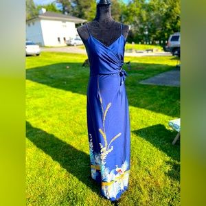 Mcinerny Hawaii true vintage 70’s dress navy blue floral and peacocks size 10